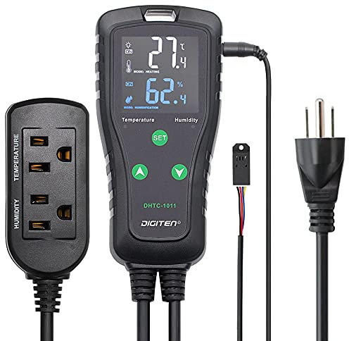 DIGITEN DHTC1011 Humidity and Temperature Controller Plug-in Thermostat Humidistat Outlet Humidity Controller Greenhouse Thermostat Cooling Heating Humidifier Dehumidifier