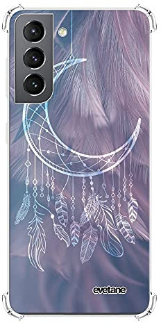 Evetane Schutzhülle für Samsung Galaxy S21 5G, Silikon, Ecken, stoßfest, robust, kompletter Schutz, transparent, Mond, Traumfänger, modernes Design
