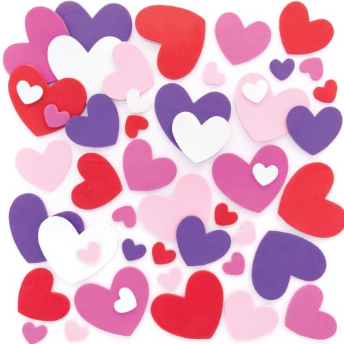 Baker Ross Herz Schaumstoff Aufkleber - 300 Stück, Valentinstag Schaumstoff Aufkleber für Kinder zum Basteln, Gestalten und Dekorieren (FC447)