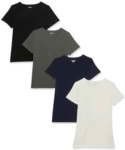 Amazon Essentials Damen T-Shirt mit kurzen Ärmeln und Rundhalsausschnitt in normaler Passform, Multi-Packs