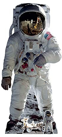 STAR CUTOUTS SC1695 Buzz Aldrin Astronaut Man On Moon Shot Lebensgroßer Pappaufsteller mit kostenlosem Mini-Buggy für Geburtstage und Veranstaltungen, Mehrfarbig, groß