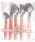 Decor Decorline - Ensemble de couverts réutilisables en plastique robuste - 40 pièces - Avec 16 fourchettes, 8 couteaux, 8 cuillères et 8 cuillères à dessert - Noble - Haut: Argent - Poigné: Rose