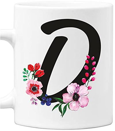 Colorfamily Tazza Mug con Iniziale Floreale - Lettera D - 100% ceramica