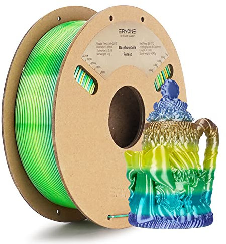 ERYONE Ultra Shiny Silk PLA Filament voor 3D Druker, PLA Filament 1.75mm, +/- 0,03mm,1kg 1 Spule, Multicolor Rainbow Fast Color Gradient Silk, Waldregenbogen