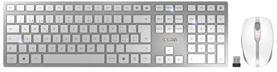 CHERRY DW 9100 SLIM, Kabelloses Tastatur- und Maus-Set, Schweizer Layout (QWERTZ), Bluetooth & 2,4 GHz Funk, Leise Tasten, Wiederaufladbar, Weiß-Silber