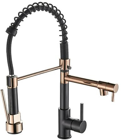 Küchenarmatur, Spring Wasserhahn Küche mit Pull Down Sprüher Brause, mischbatterie küche 360° drehbar Armatur Küche Spiralfederarmatur (Roségold)