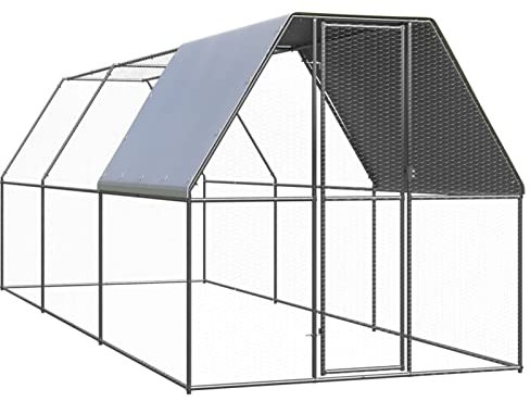 Tidyard Outdoor-Hühnerkäfig Hühnerstall Freilaufgehege Kleintierstall Hühnerhaus Dach Geflügelstall Vogelkäfig Haustierkäfig Freigehege für Hühner, Kleintiere & Pflanzen 2x6x2 m Verzinkter Stahl