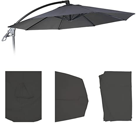 Mendler Ersatz-Bezug Deluxe Ampelschirm HWC-D14 Ø3m - anthrazit ohne Flap | Sonnenschirmbezug, rund