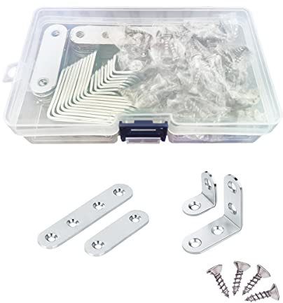 Jarshtime Winkelverbinder und Flachverbinder 40 Stück Edelstahl Verbinder mit Schrauben Silber L Klammern 20x20 mm für Möbel Stuhl Tabelle Tisch Bücherregal
