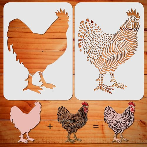 ORIGACH Layering Färbung Dominique Huhn Schablonen, Malerei Schablone, Wiederverwendbare DIY-Bastelschablonen, Wand Malen Schablonen, Malschablone für Malerei Holz Wand Deko, 21×30 CM