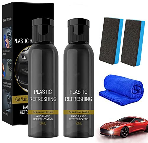 HIDRUO Ultishine Plastic Revitalizing Coating Agent Set, Plastic Refreshing Car Black, Powerful Stain Removal Kit for Car, Nano Plastic Refreshing Coating for Car Quick Restorer (50ML, 2PCS)