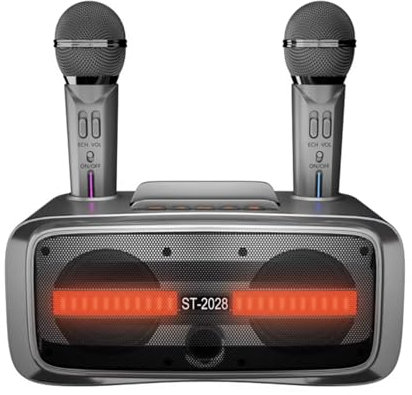 AFAITH Karaoke Maschine Anlage mit 2 Kabellose Mikrofonen, Tragbare Bluetooth PA Lautsprecher Musik Box für Party Erwachsene Kinder, 20-Watt, LED-Licht, Einstellbare Echo- und Mikrofonlautstärke
