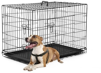 FDW Dog Crate Dog Kennel Cage with Double Door,36 inch Folding Metal Wire Dog Cage with Removable Tray&Divider Panel,Pet Crate for Medium Dogs,Black
