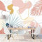 Papier peint feuillage tropical pastel, papier peint intissé personnalisable petite moyenne ou grande surface allant de 1m² à 12m²