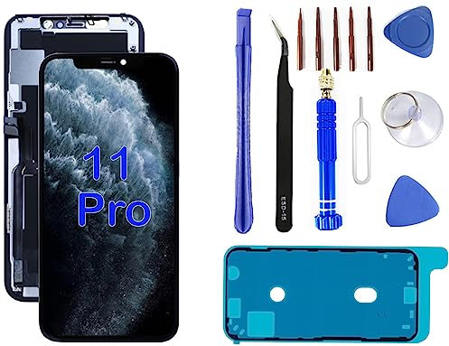 GLK-Technologies® LCD Display für iPhone 11 Pro Ersatz Bildschirm 5.8'' Screen Inklusive Display Rahmen Montage Reparaturwerkzeug Modell A2160, A2217, A2215