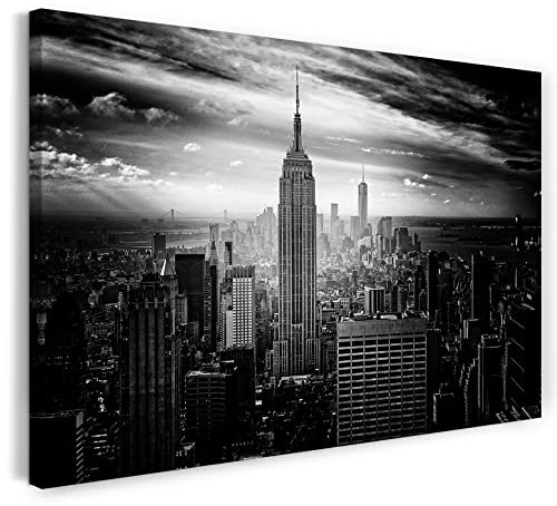 Leinwandbild (40x30cm) New York Stadtebilder Skyline black-white schwarz-weiß Manhattan, Leinwand auf Keilrahmen gespannt und fertig zum Aufhängen, hochwertiger Kunstdruck aus deutscher Produktion