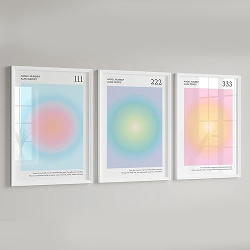 TANYANG Trendige Engelszahlen Aura 111 222 333, Ästhetische Spirituelle Farbverlauf-Wandkunst, Leinwandmalerei, Poster Für Wohnzimmer, Heimdekoration 30Cmx40Cmx3Pcs Kein Rahmen