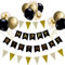 Luftballons Geburtstag Dekoration Set, Schwarz Gold Geburtstagsdeko Happy Birthday deko Banner Party Deko Geburtstag Set mit Schwarz Gold Luftballons Konfetti Ballons Dreiecksflaggen Girlanden（G+SJQ)