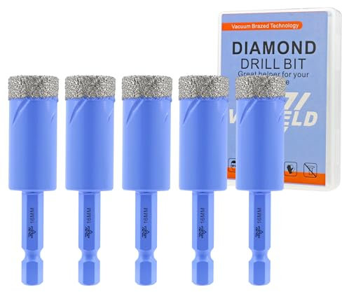 Foret Diamant Carrelage Set 16mm - 5Pcs Scie Cloche Diamant Perçage à Sec pour Céramique Porcelaine Carrelage Marbre Granit avec Changement Rapide Tige Hexagonale VENJELD