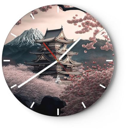 Modern Wanduhr Asien Japan Japanische Kirsche 30x30cm Rund Klein Wand Uhr Glas Analog Zimmeruhren Küche Büro Wohnzimmer Glasuhr Wall Clock Dekoration Design Wanddekoration Küchenuhr C3AR30x30-5734