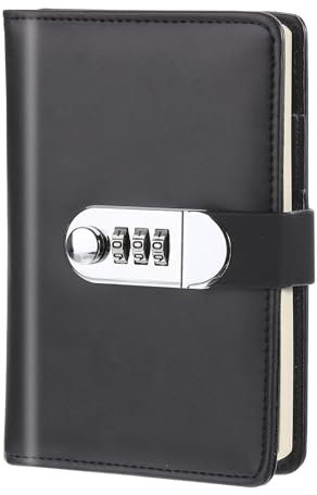 PATIKIL A6 Diary with Lock, Journal with Lock Cute Journaling Leather Notebook Journal 128 Pages Diary with Pen Slot Card Slot Waterproof for Women Gifts Men, Black