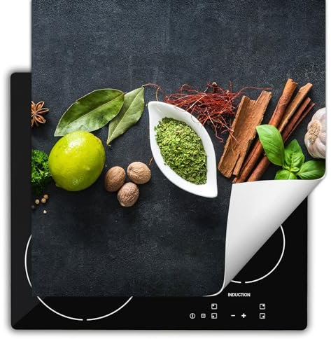 SMTDeco herdabdeckplatte Induktionsmatte herdabdeckung ceranfeld abdeckplatten für ceranfelder induktionskochfeld schutzmatte 60x52 cm Kräuter grau