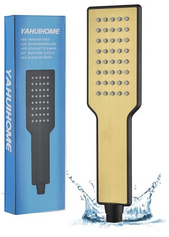 YAHUIHOME Pommeau de Douche Economie Deau, Or Brossé Pommeau Douche Haute Pression, Pommeau de Douche Anti calcaire, Douchette Douche Salle de Bain Connecteur Standard de G1/2 (sans tuyau)