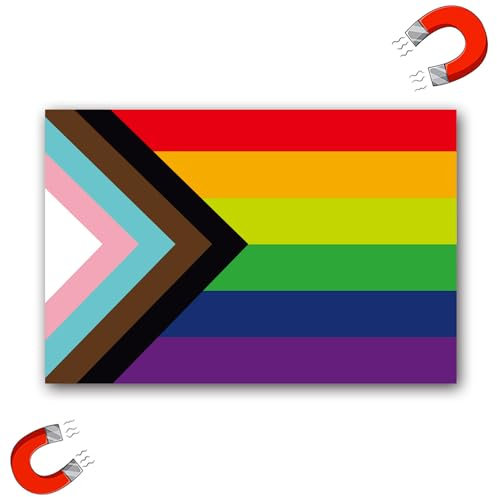 Gay Pride Progress Pride Regenbogen-Flagge, Auto-Aufkleber, magnetischer Vinyl-Aufkleber, 10,2 x 15,2 cm, strapazierfähig für Auto, LKW, SUV, lichtbeständiger Automobilmagnet