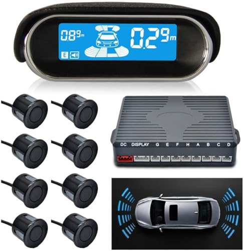 MASO sensori parcheggio auto sensori di parcheggio posteriori, kit sensore di retromarcia anteriore e posteriore, con display LCD + sensori di parcheggio