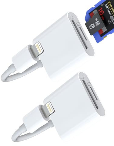 Lightning to Micro SD TF Flash Card Reader Adapter 2in1(2Pack) Camera Memory Accessories for Apple iPhone 11 12 13 14 Pro Max X XS XR SE 7 8 Plus for Ipad Air Mini Compact Photo Photography Viewer