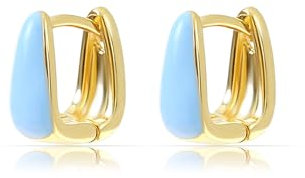 Made by Nami Edelstahl Eckige Ohrringe Gold mit Blauer Vorderseite Sommer Schmuck Damen Wasserfest (Blau)