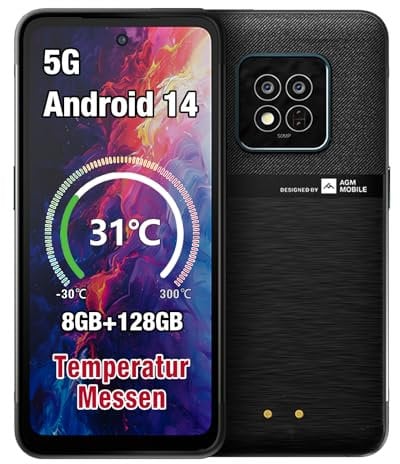 AGM X6 5G Outdoor Handy Ohne Vertrag mit Smartwatch+Kopfhörer, 8GB+128GB/512GB, 6,78'' FHD+ Display, Android 14 Robustes Wasserdicht Smartphone, 50MP+16MP, Dual SIM/Face ID/5000mAh Akku,Schwarz