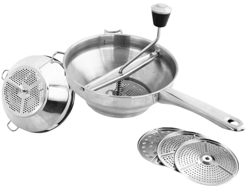 Mashed Potato Rice Press | Stainless Steel Strainer with 3 Strainer Insert Perforated Discs | Tomato Press with Handle - Ergonomic Tomato Sauces Machine, Tomato Sieve for Tomatoes