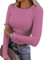 Titimiss Damen Rundhals Pullover Herbst Stretch Langarmshirt Elegant Langarm Rippshirt Oberteile Pulli Basic Tops A Rosa L