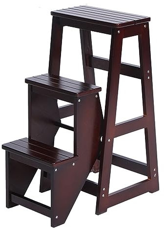 Chaise échelle de bibliothèque pliante en bois, chaise de comptoir, tabouret escabeau, tabouret escabeau multifonction 3 en 1 en bois, échelle d'affichage et étagère de rangement pour bibliothèque,
