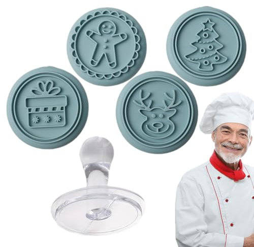 Generico Timbri per Biscotti a Tema Natalizio, 4 Modelli, Stampi per Biscotti con Alci, Silicone + Polistirolo