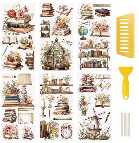 WANDIC Black White Rub On Transfer Sticker, Vintage Pattern Stickers Transfer Decals for DIY Photo Albums Furniture, 5.9 * 11.8in (Vintage Books, 6)