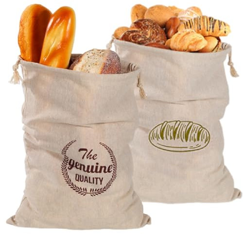 2 Piezas Bolsa para el Pan Reutilizable Bolsa de Pan Algodón Cierre Cordón Bolsas de Pan de Lino para Regalos de boda, pan hecho a mano