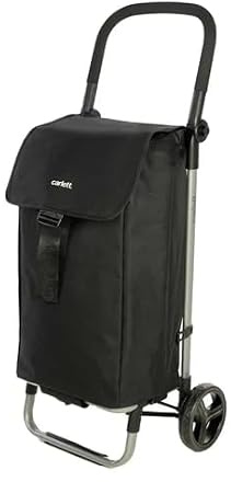 Carlett Einkaufstrolley mit 4 Rädern, faltbar, mit erweiterbarer und Abnehmbarer 60-L-Tasche, bis 25 kg, Rückentasche, höhenverstellbarem Griff, leicht und robust – Lite Style, Schwarz