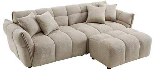 Riess Ambiente Modernes XXL Sofa Cloud - 260cm - beige Bouclé - Bigsofa Federkern inkl. Kissen