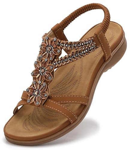 Littleplum Femmes Sandales Été Sandales Plates Bohême Chaussures de Plage, A Marron, 39 EU