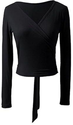 Cache Coeur Danse Classique Fille Femmes Filles Ballet Justaucorps Manteau Wrap Hauts à Manches Longues Ballet Danse Gymnastique Ensemble Chandails à Lacets échauffement Cardigan(Black,M)