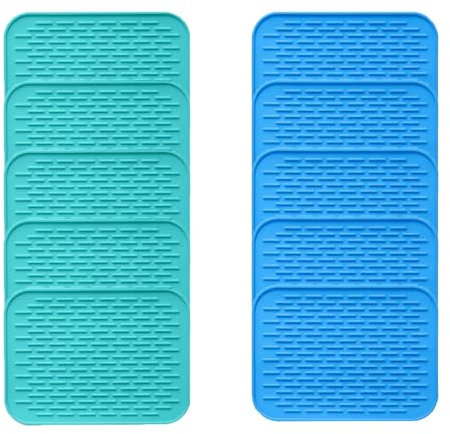 Lot de 10 tapis d'égouttement en silicone - 21 x 15,5 cm - Résistant à la chaleur - Antidérapant - Pour le rangement des couverts - Bleu turquoise