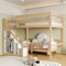 NQSLDM Hochbett 140x200 cm mit Treppe und Stauraum, Etagenbett Einzelbett mit Kleiderschrank und Rausfallschutz, Bettgestell mit Lattenrost, Stauraumbett für Kinderzimmer, Holzfarbe