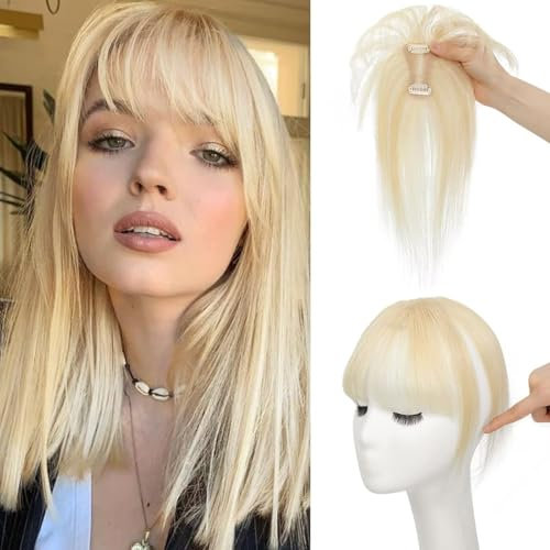 Pony Haarteil, Clip in Pony Echthaar, Haarteil Mit Klammer, One Piece Pony Haarteil Echthaar Haarteil Pony Clip Fringe Clip in Human Hair Verlängerung für Frauen,Golden