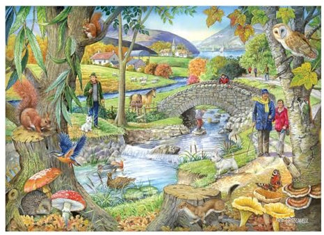 The House of Puzzles Riverside Walk Jigsaw - Big 250 Piece Jigsaws For Adults & Kids, Extra Large Pieces, Artist Illustrated, Scenic Landscape, Deluxe Puzzle Gifts