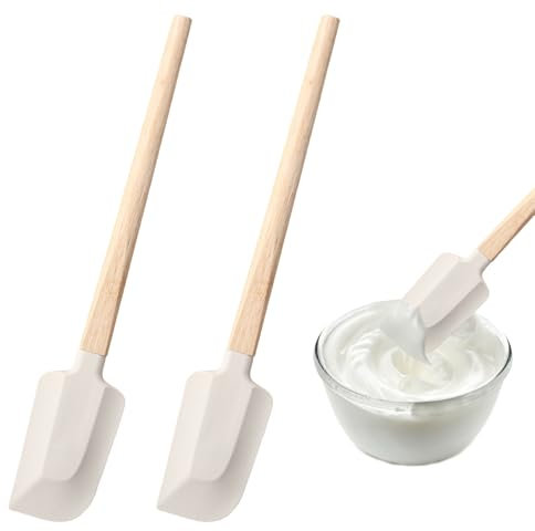 2 Stück Silikonspachtel Mit Holzgriff,Teigschaber Klein Schmal Küche Silikon Löffel Kochen,Teigschaber Schmal,Fur Gläser, Smoothies, Mixer Kochen, Backen, Marmelade Rühren Rührwerkzeuge