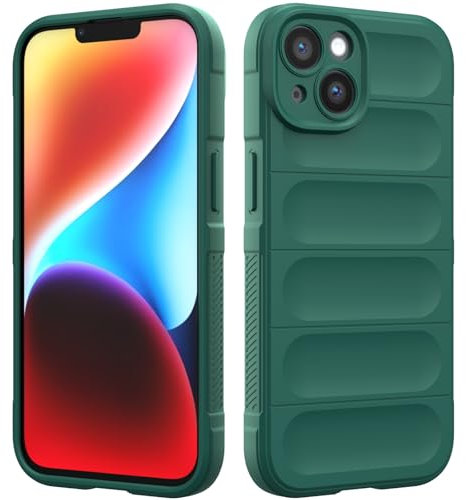 RIIMUHIR Coque en Silicone Compatible avec iPhone 14 Plus, Étui Protection Antichoc, Housse avec Protege de Camera, Doublure Douce en Tissu Microfibre Protection Complète (Vert Foncé)