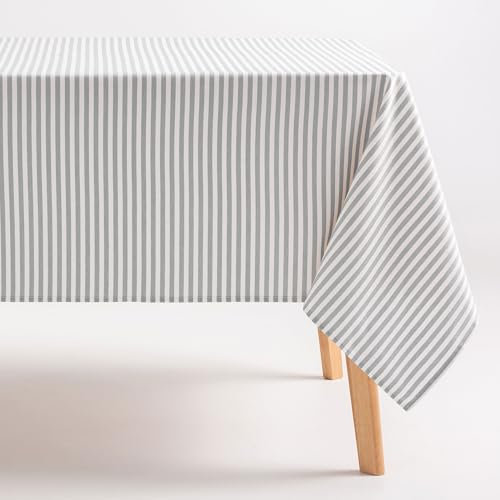 GAMUSI Tischdecke, schmutzabweisend, rechteckig, Baumwollstoff, wasserdicht, graue Streifen, 160 x 240 cm