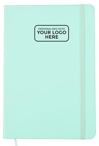 Arpan A5 personalisierbares individuelles Logo-Tagebuch, Lesebändchen, Notizbuch, elastischer Verschluss, 80 g/m² Papier, 136 Blatt, perfekt für Büro, Zuhause, Schule, Geschäft (Aqua - Logo)